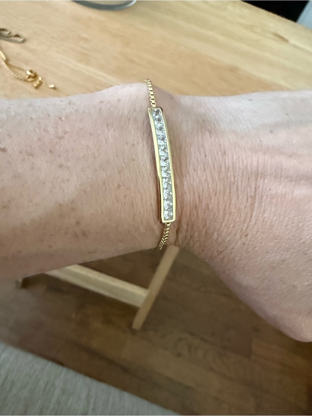 Kenneth Jay Lane Gold Bar Bracelet with Clear Crystals